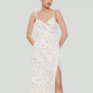 Abercrombie & Fitch Pastel Floral Satin Dress with Slit